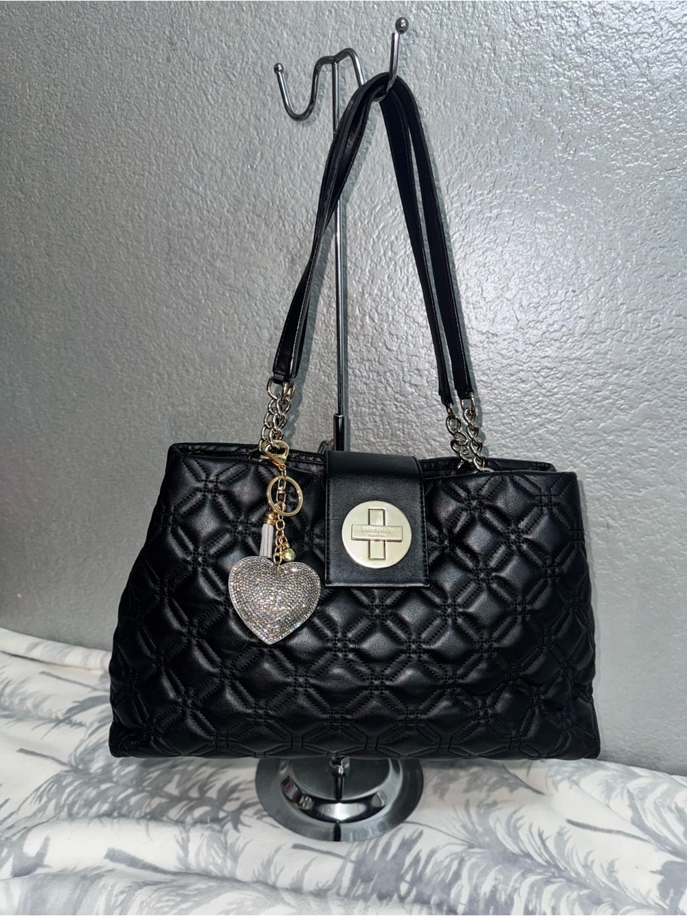 kate spade Black Quilted Shoulder Bag with Gold Hardware and Heart Charm - Picture 9 of 17